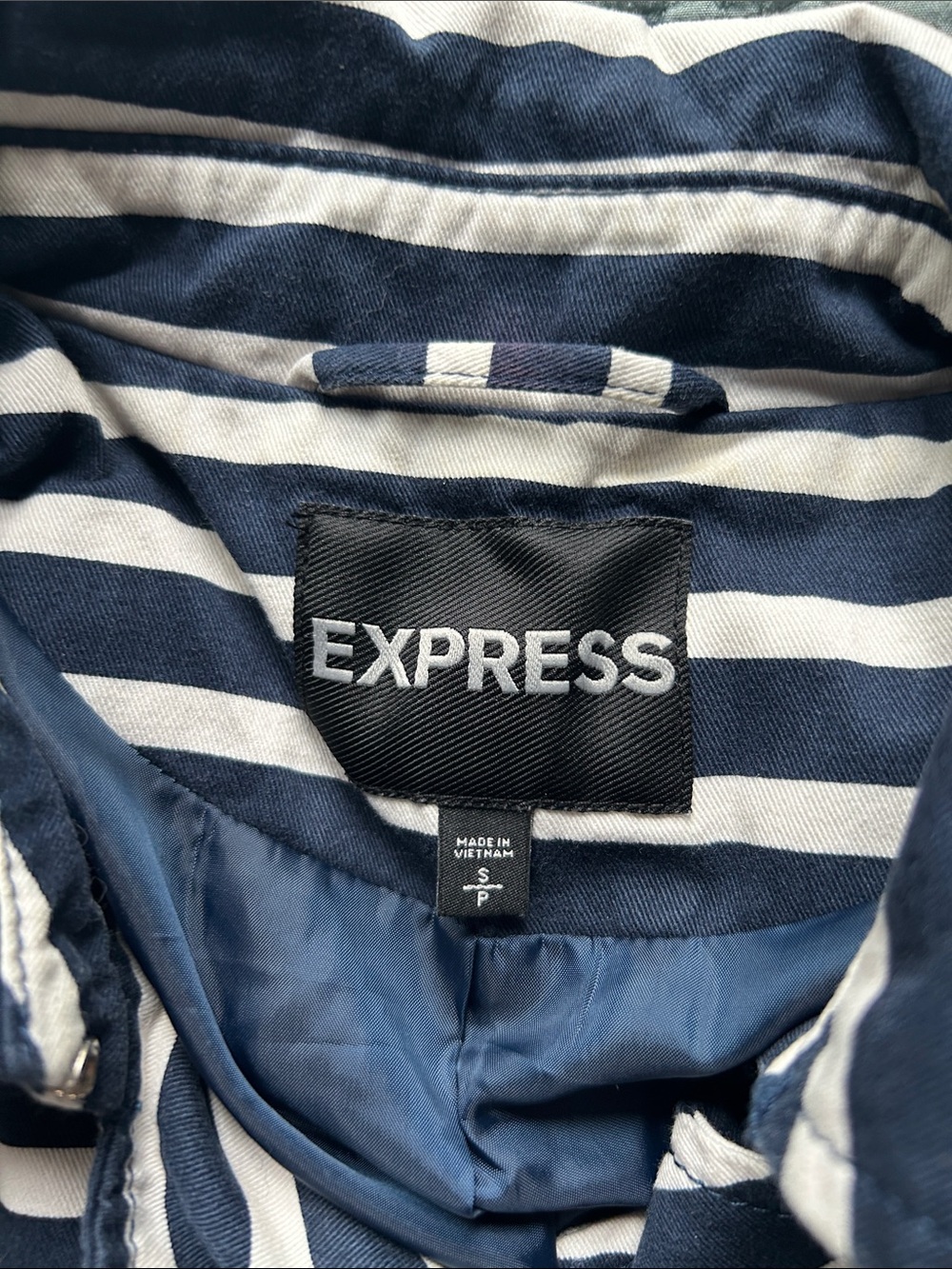 Express Navy & White Striped Trench Coat S View 2